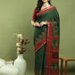 Jyoti Fashion Women's Green Silk Blend Ikat Floral Print with Jari Border Saree with Blouse | Swadesiicart