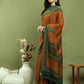 Jyoti Fashion Women's Mustard Silk Blend Ikat Floral Print with Jari Border Saree with Blouse | Swadesiicart