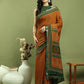 Jyoti Fashion Women's Mustard Silk Blend Ikat Floral Print with Jari Border Saree with Blouse | Swadesiicart
