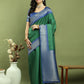 Jyoti Fashion Women's Green Silk Blend Ikat Jari Weaving Pattern with Jari Border Saree with Blouse | Swadesiicart