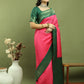 Jyoti Fashion Women's Pink Silk Blend Ikat Jari Weaving Pattern with Jari Border Saree with Blouse | Swadesiicart