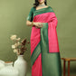 Jyoti Fashion Women's Pink Silk Blend Ikat Jari Weaving Pattern with Jari Border Saree with Blouse | Swadesiicart