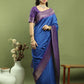 Jyoti Fashion Women's Blue Silk Blend Ikat Jari Weaving Pattern with Jari Border Saree with Blouse | Swadesiicart