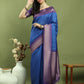 Jyoti Fashion Women's Blue Silk Blend Ikat Jari Weaving Pattern with Jari Border Saree with Blouse | Swadesiicart