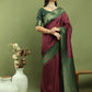 Jyoti Fashion Women's Burgundy Silk Blend Ikat Jari Weaving Pattern with Jari Border Saree with Blouse | Swadesiicart