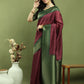 Jyoti Fashion Women's Burgundy Silk Blend Ikat Jari Weaving Pattern with Jari Border Saree with Blouse | Swadesiicart