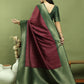 Jyoti Fashion Women's Burgundy Silk Blend Ikat Jari Weaving Pattern with Jari Border Saree with Blouse | Swadesiicart