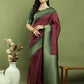 Jyoti Fashion Women's Burgundy Silk Blend Ikat Jari Weaving Pattern with Jari Border Saree with Blouse | Swadesiicart