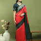 Jyoti Fashion Women's Red Silk Blend Ikat Jari Weaving Pattern with Jari Border Saree with Blouse | Swadesiicart