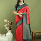 Jyoti Fashion Women's Red Silk Blend Ikat Jari Weaving Pattern with Jari Border Saree with Blouse | Swadesiicart