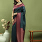 Jyoti Fashion Women's Teal Silk Blend Ikat Jari Weaving Pattern with Jari Border Saree with Blouse | Swadesiicart