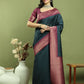 Jyoti Fashion Women's Teal Silk Blend Ikat Jari Weaving Pattern with Jari Border Saree with Blouse | Swadesiicart