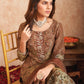 Jyoti Fashion Women's Brown Pure Tissue Shimmer Floral Digital Print With Zardoshi Hand Work Salwar Suit Set | Swadesiicart
