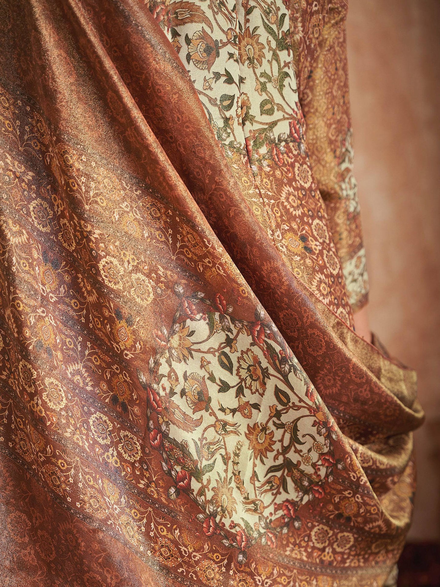 Jyoti Fashion Women's Brown Pure Tissue Shimmer Floral Digital Print With Zardoshi Hand Work Salwar Suit Set | Swadesiicart
