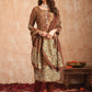 Jyoti Fashion Women's Brown Pure Tissue Shimmer Floral Digital Print With Zardoshi Hand Work Salwar Suit Set | Swadesiicart