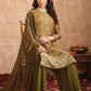 Jyoti Fashion Women's Olive Green Pure Tissue Shimmer Floral Digital Print With Zardoshi Hand Work Salwar Suit Set | Swadesiicart