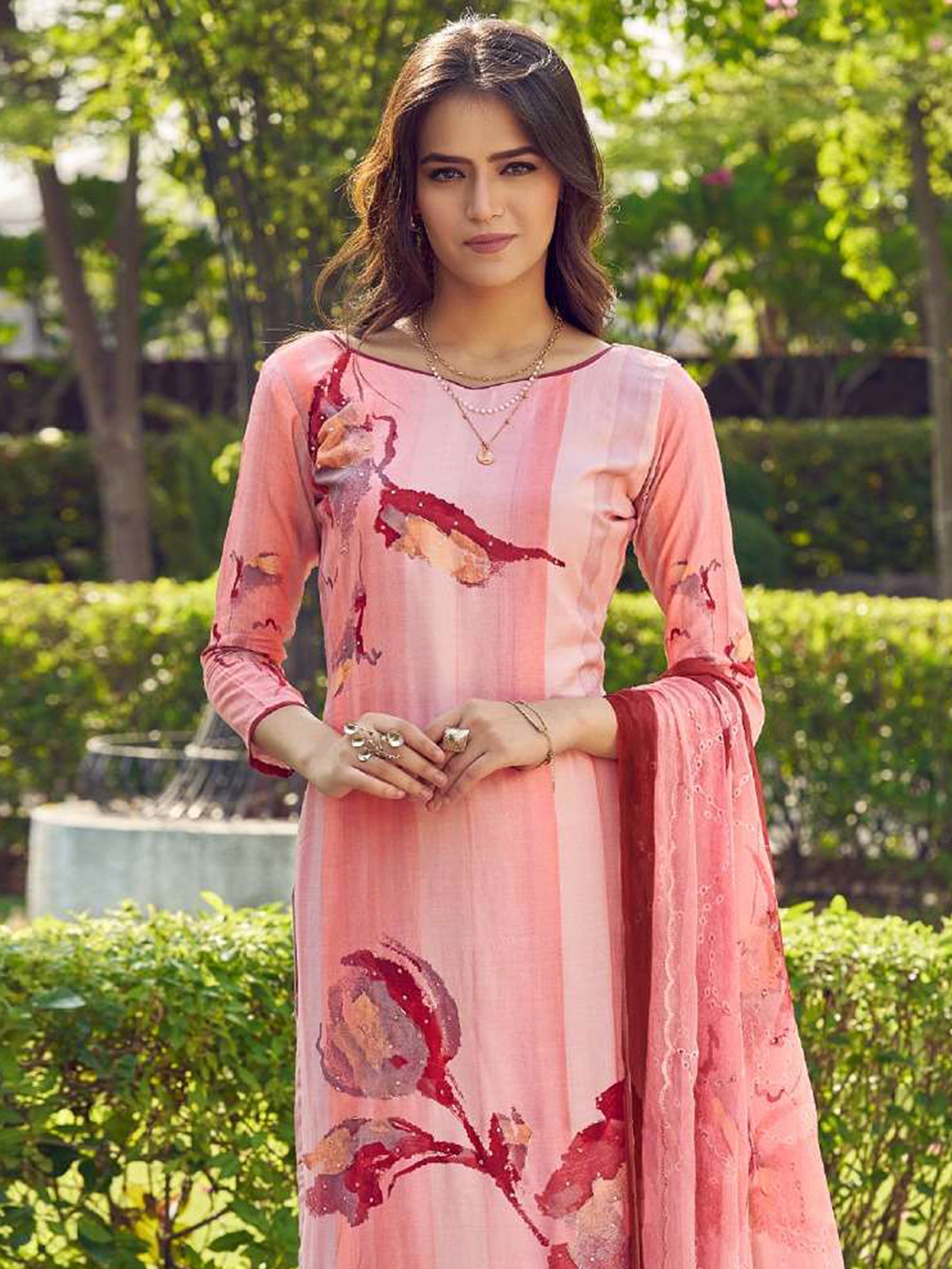 Jyoti Fashion Women's Peach Muslin Floral Digital Print with Sequins Work Salwar Suit Set | Swadesiicart