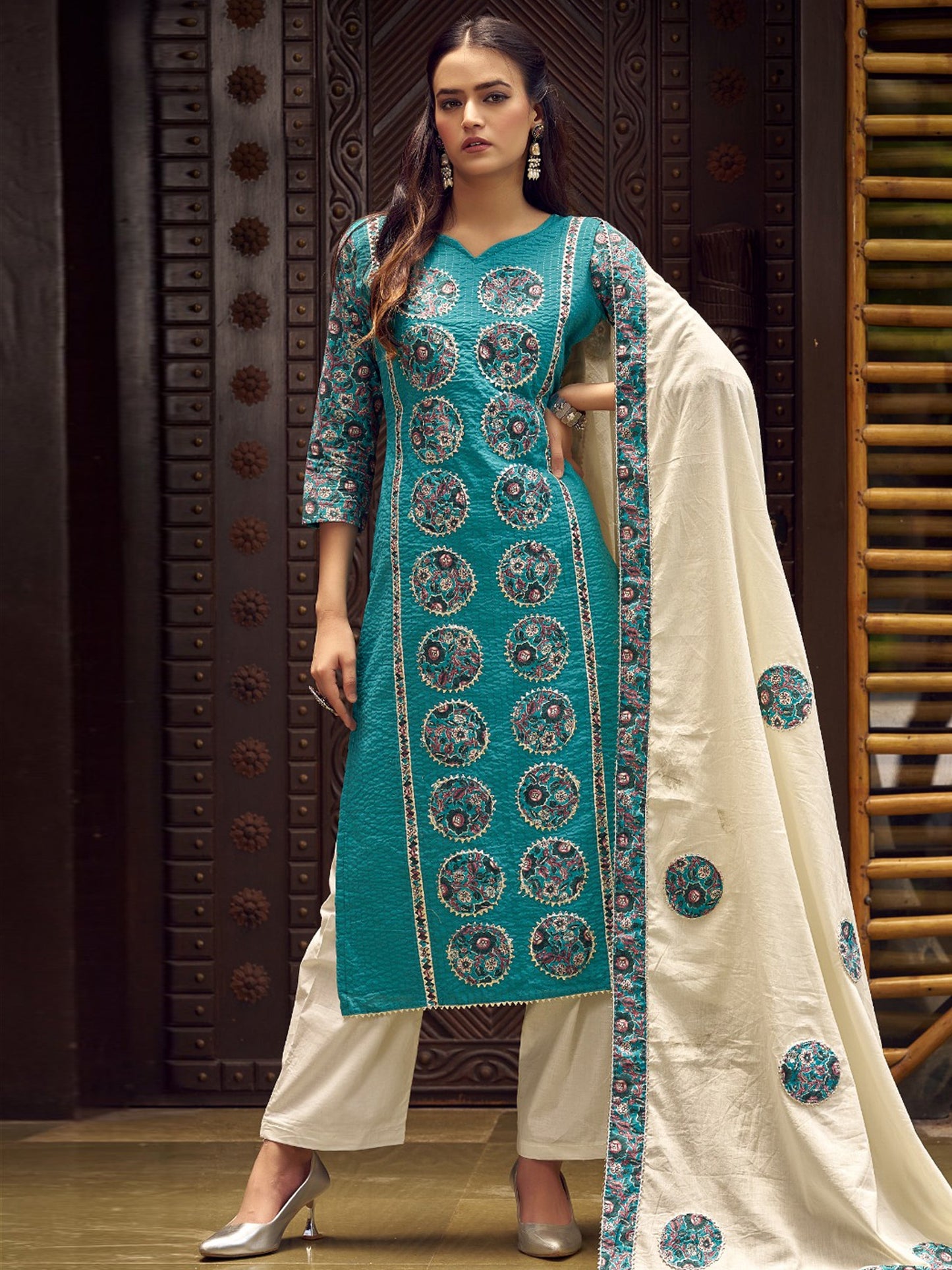Jyoti Fashion Women's Teal Pure Cotton Digital Printed Salwar Suit Set | Swadesiicart