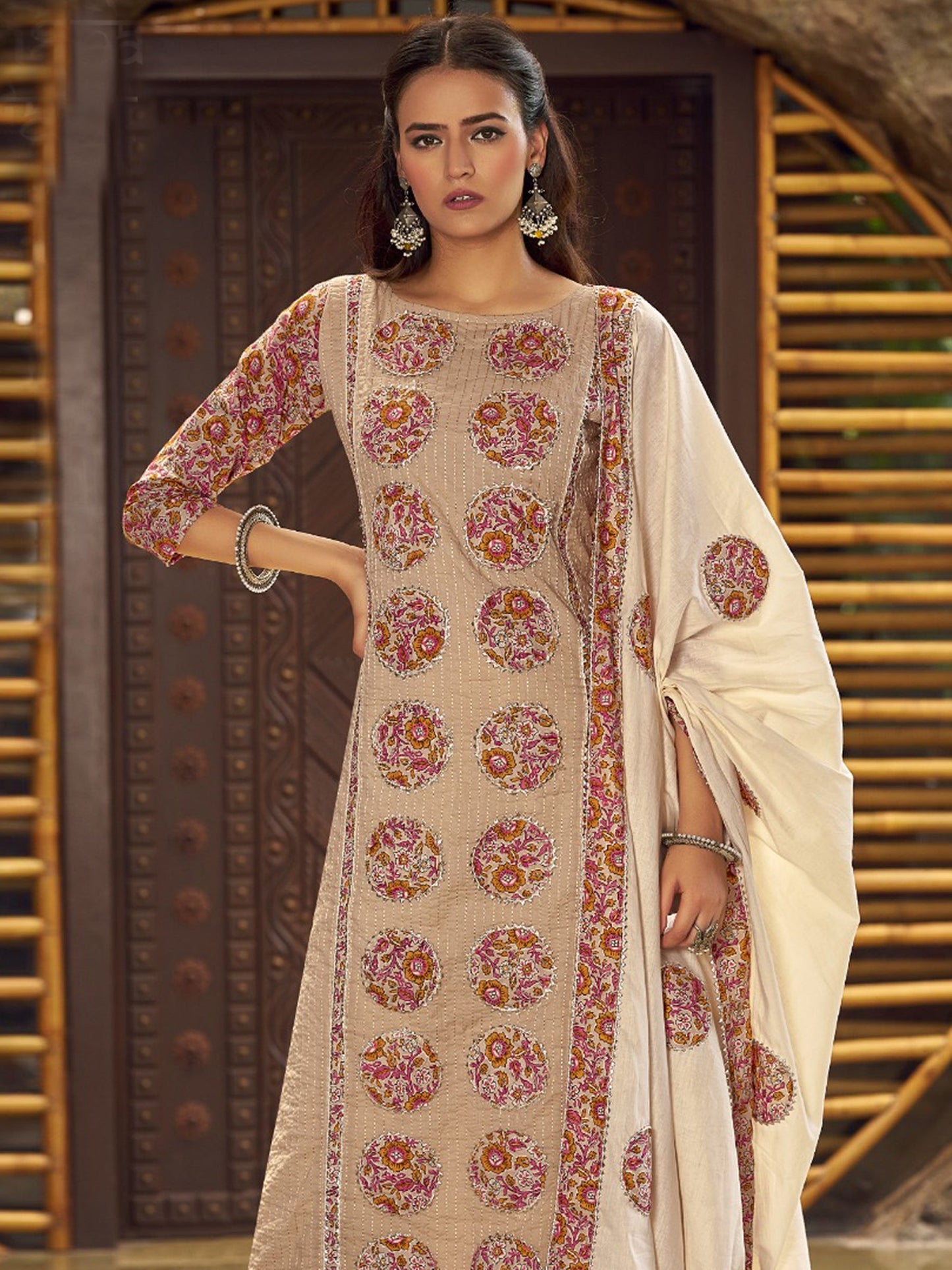 Jyoti Fashion Women's Beige Pure Cotton Digital Printed Salwar Suit Set | Swadesiicart