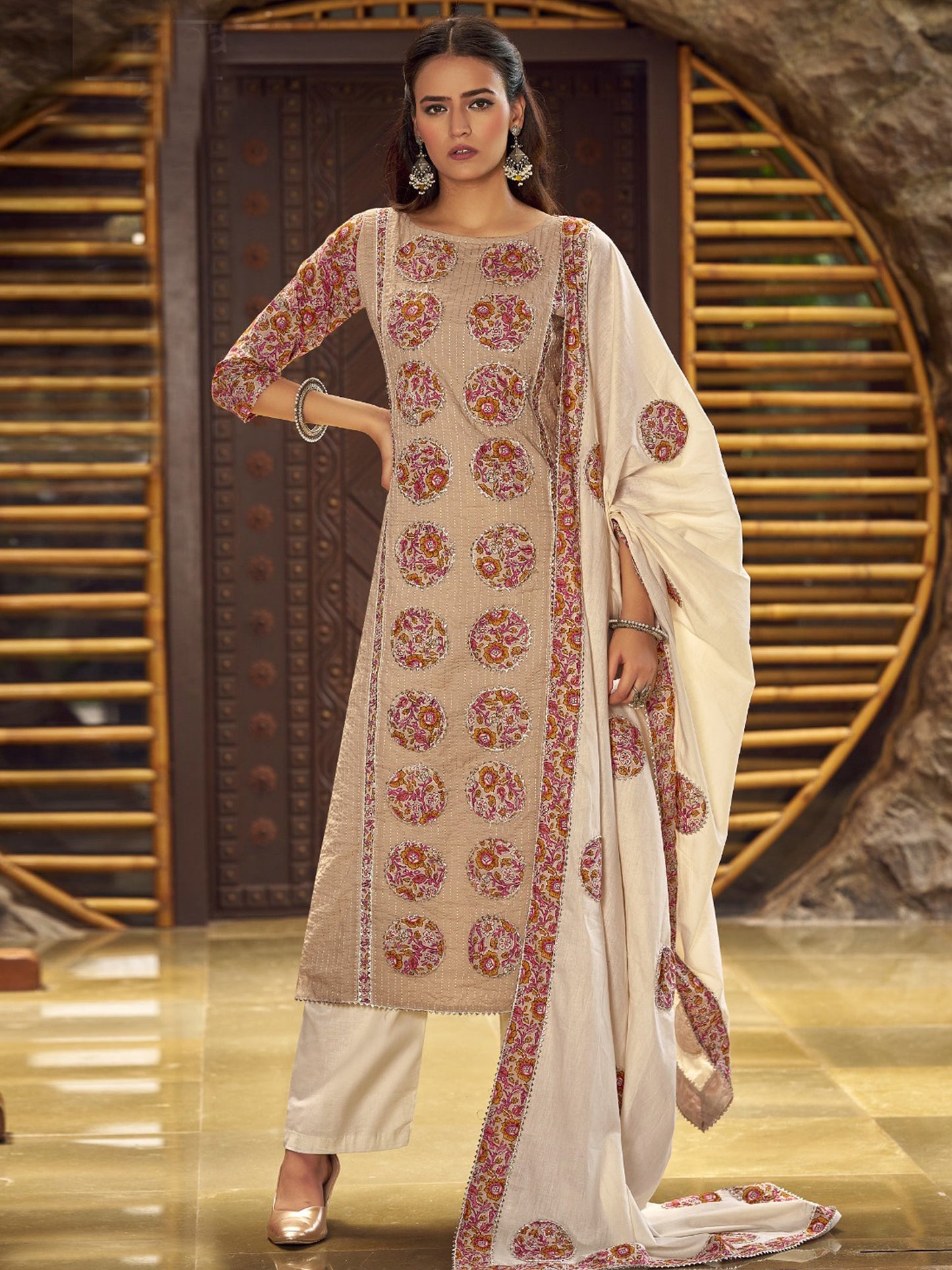 Jyoti Fashion Women's Beige Pure Cotton Digital Printed Salwar Suit Set | Swadesiicart