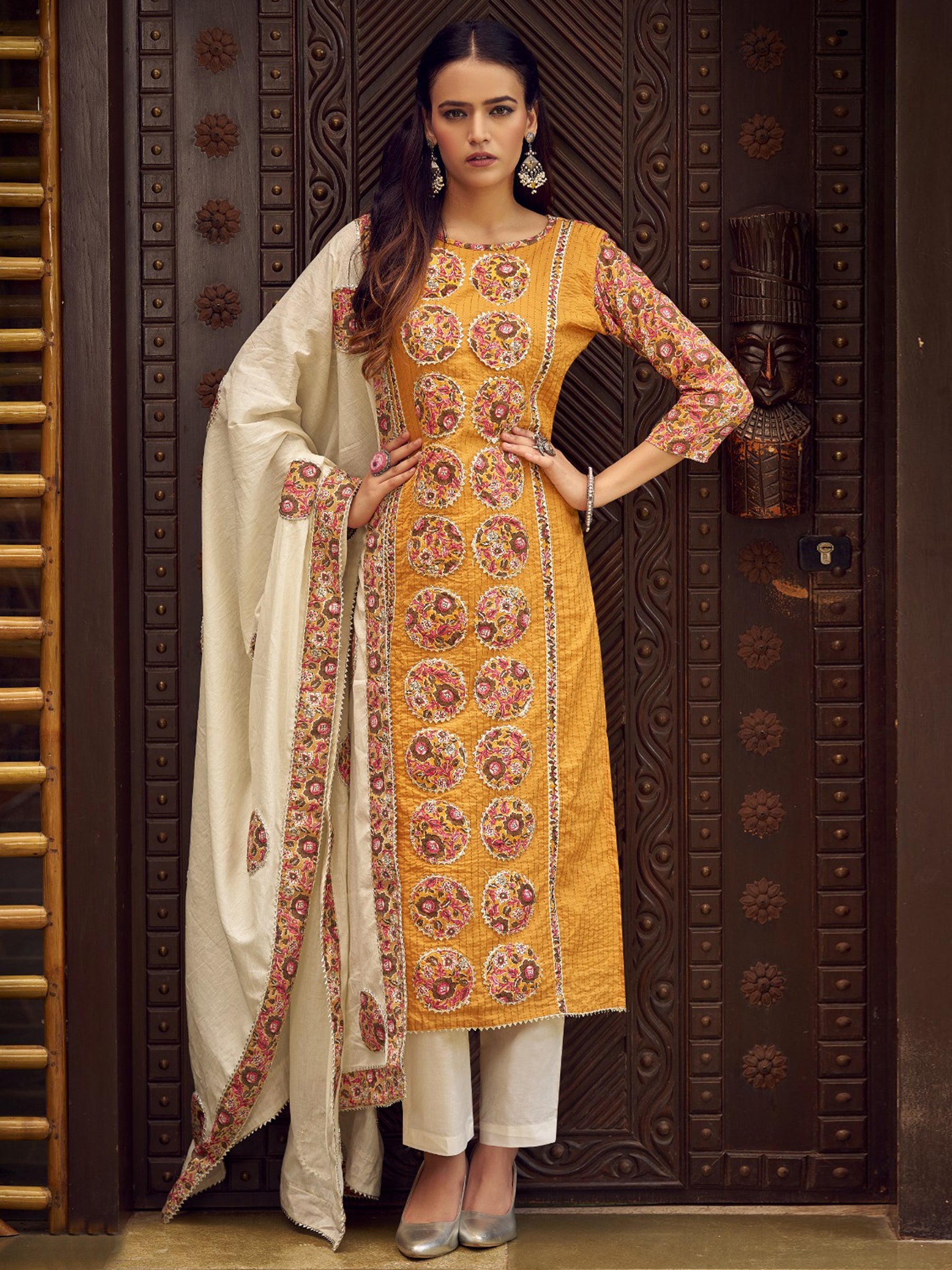 Jyoti Fashion Women's Mustard Pure Cotton Digital Printed Salwar Suit Set | Swadesiicart