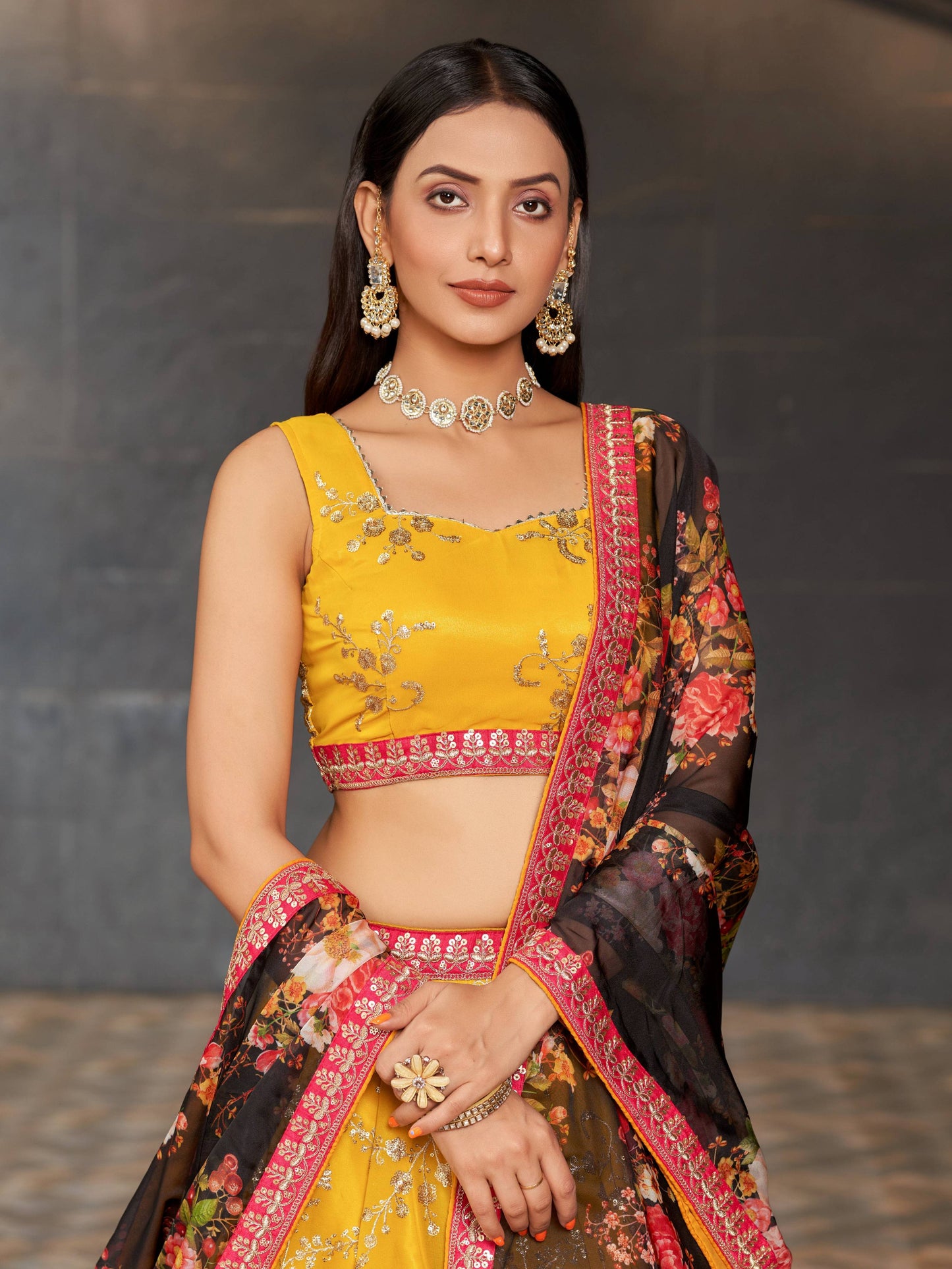Jyoti Fashion Women's Yellow Georgette Zari & Heavy Sequin Embroidery Lehenga Choli & Dupatta | Swadesiicart