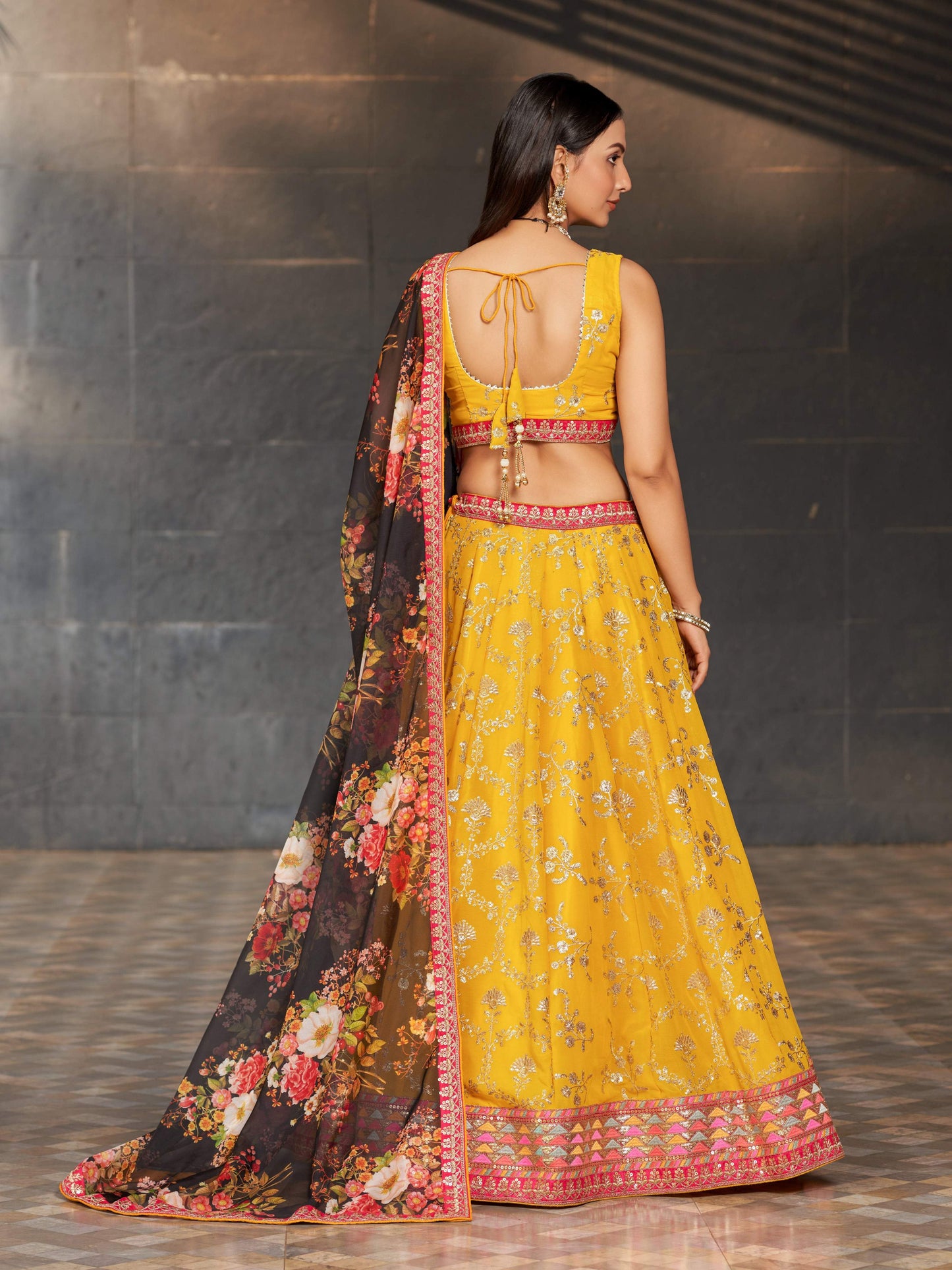 Jyoti Fashion Women's Yellow Georgette Zari & Heavy Sequin Embroidery Lehenga Choli & Dupatta | Swadesiicart