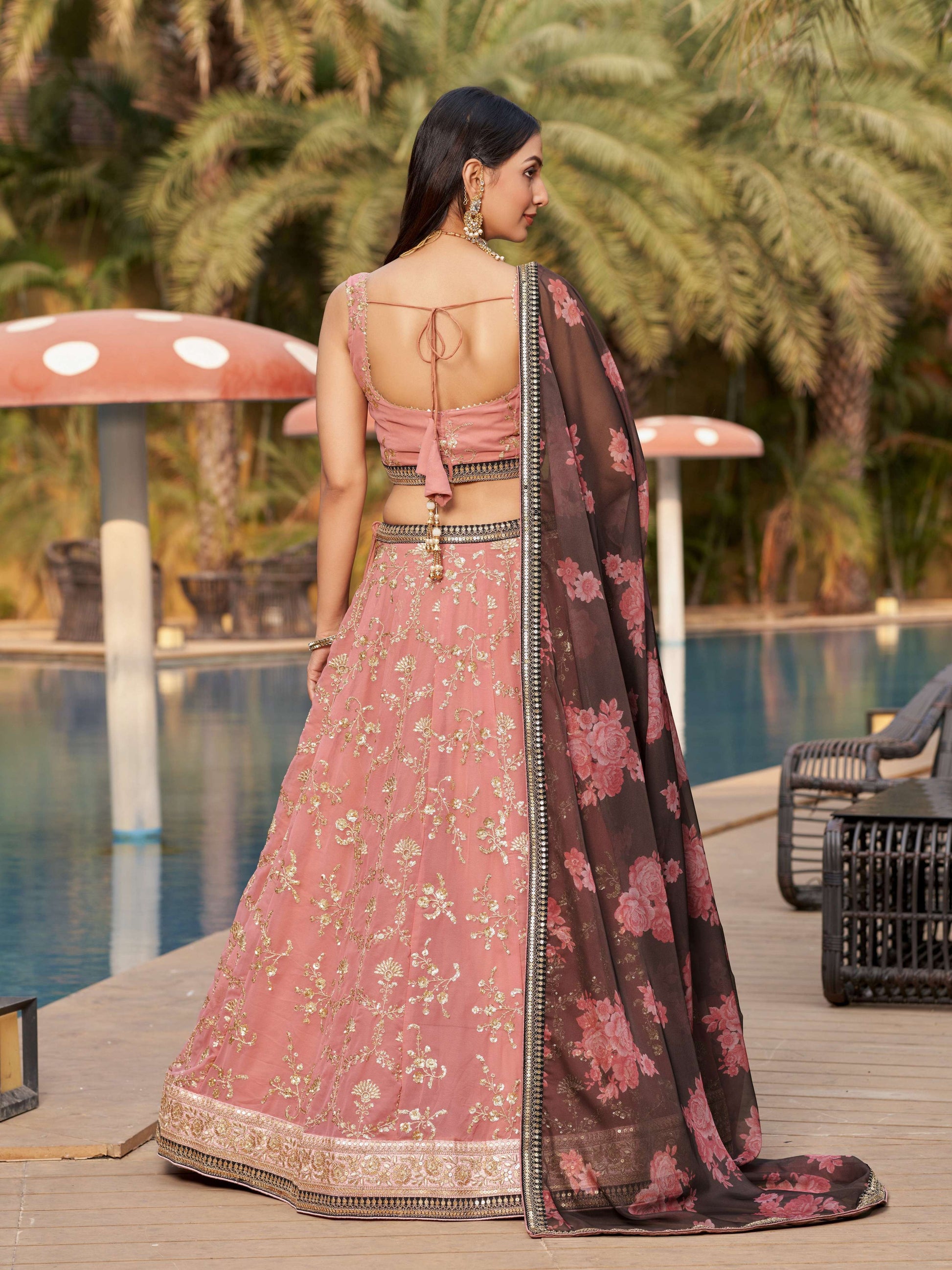 Jyoti Fashion Women's Pink Georgette Zari & Heavy Sequin Embroidery Lehenga Choli & Dupatta | Swadesiicart