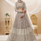 Jyoti Fashion Women's Grey Georgette Sequins Zari Embroidered Lehenga Choli & Dupatta | Swadesiicart