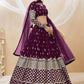 Jyoti Fashion Women's Wine Georgette Sequins Zari Embroidered Lehenga Choli & Dupatta | Swadesiicart