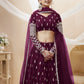 Jyoti Fashion Women's Wine Georgette Sequins Zari Embroidered Lehenga Choli & Dupatta | Swadesiicart