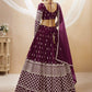 Jyoti Fashion Women's Wine Georgette Sequins Zari Embroidered Lehenga Choli & Dupatta | Swadesiicart