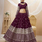 Jyoti Fashion Women's Wine Georgette Sequins Zari Embroidered Lehenga Choli & Dupatta | Swadesiicart