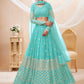 Jyoti Fashion Women's Sky Blue Georgette Sequins Zari Embroidered Lehenga Choli & Dupatta | Swadesiicart