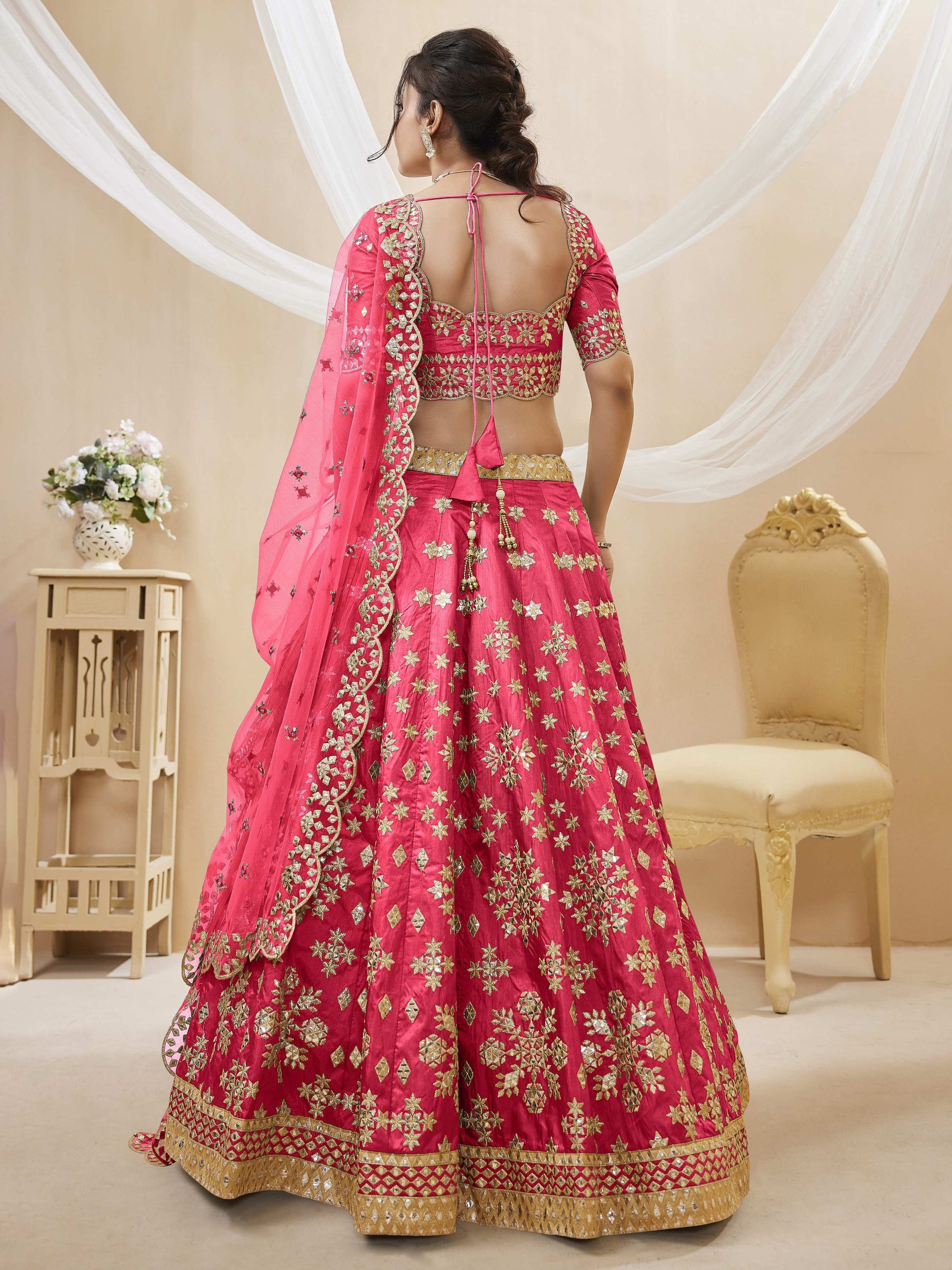 Jyoti Fashion Women's Pink Art Silk Sequins with Foil & Zari Embroidered Lehenga Choli & Dupatta | Swadesiicart