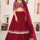 Jyoti Fashion Women's Red Georgette Sequins Zari Embroidered Lehenga Choli & Dupatta | Swadesiicart