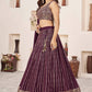 Jyoti Fashion Women's Wine Georgette Sequins Zari Embroidered Lehenga Choli & Dupatta | Swadesiicart