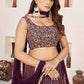 Jyoti Fashion Women's Wine Georgette Sequins Zari Embroidered Lehenga Choli & Dupatta | Swadesiicart