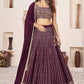 Jyoti Fashion Women's Wine Georgette Sequins Zari Embroidered Lehenga Choli & Dupatta | Swadesiicart