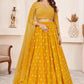 Jyoti Fashion Women's Yellow Georgette Multi Colored Thread with Sequins Embroidered Lehenga Choli & Dupatta | Swadesiicart