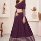Jyoti Fashion Women's Wine Georgette Sequins Zari Embroidered Lehenga Choli & Dupatta | Swadesiicart
