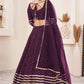 Jyoti Fashion Women's Wine Georgette Sequins Zari Embroidered Lehenga Choli & Dupatta | Swadesiicart