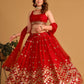 Jyoti Fashion Women's Red Georgette Sequins Zari Embroidered Lehenga Choli & Dupatta | Swadesiicart