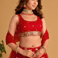 Jyoti Fashion Women's Red Georgette Sequins Zari Embroidered Lehenga Choli & Dupatta | Swadesiicart