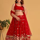 Jyoti Fashion Women's Red Georgette Sequins Zari Embroidered Lehenga Choli & Dupatta | Swadesiicart