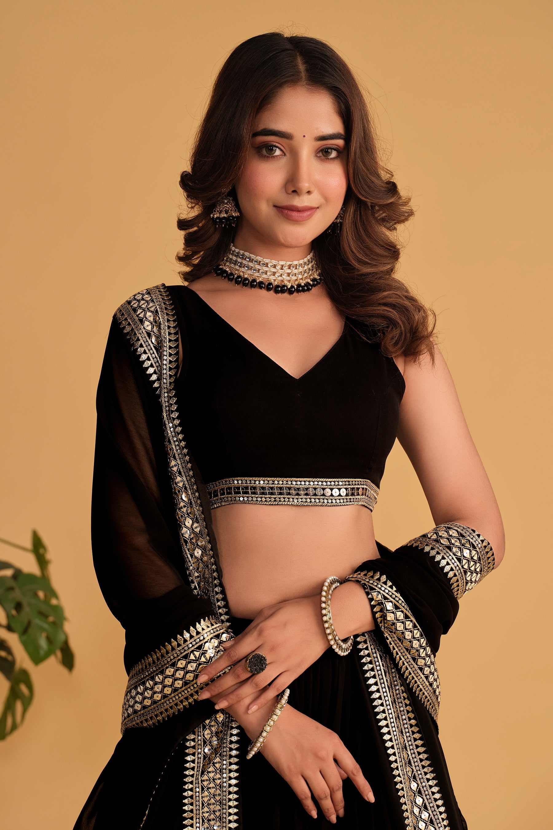 Jyoti Fashion Women's Black Georgette Sequins Zari Embroidered Lehenga Choli & Dupatta | Swadesiicart
