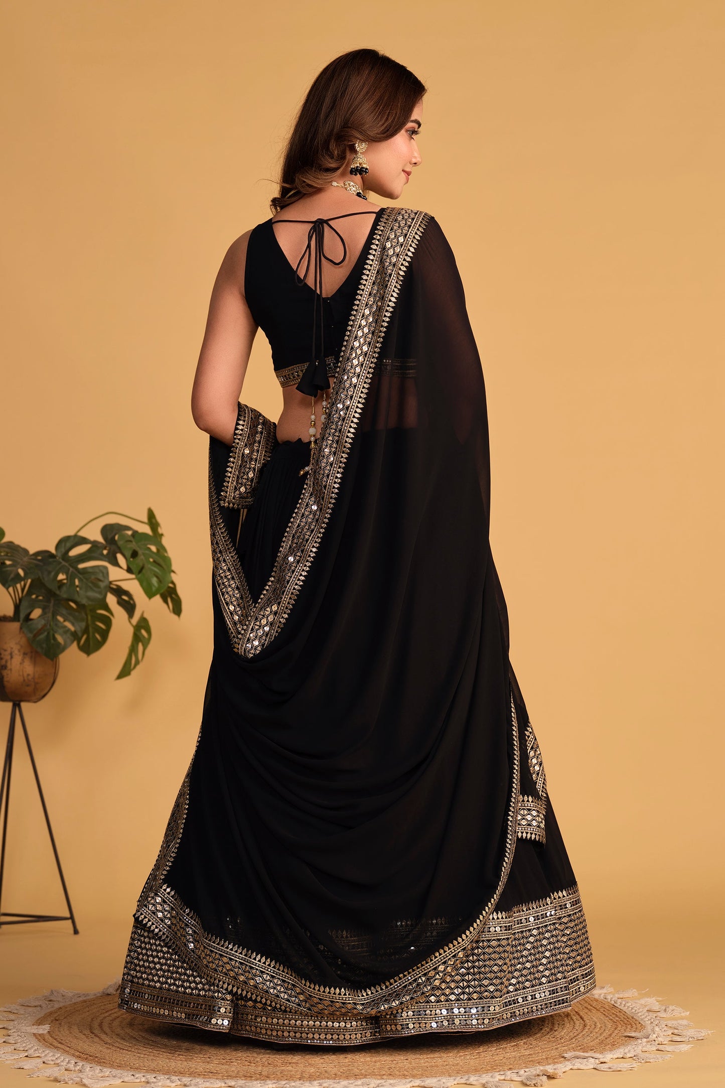 Jyoti Fashion Women's Black Georgette Sequins Zari Embroidered Lehenga Choli & Dupatta | Swadesiicart