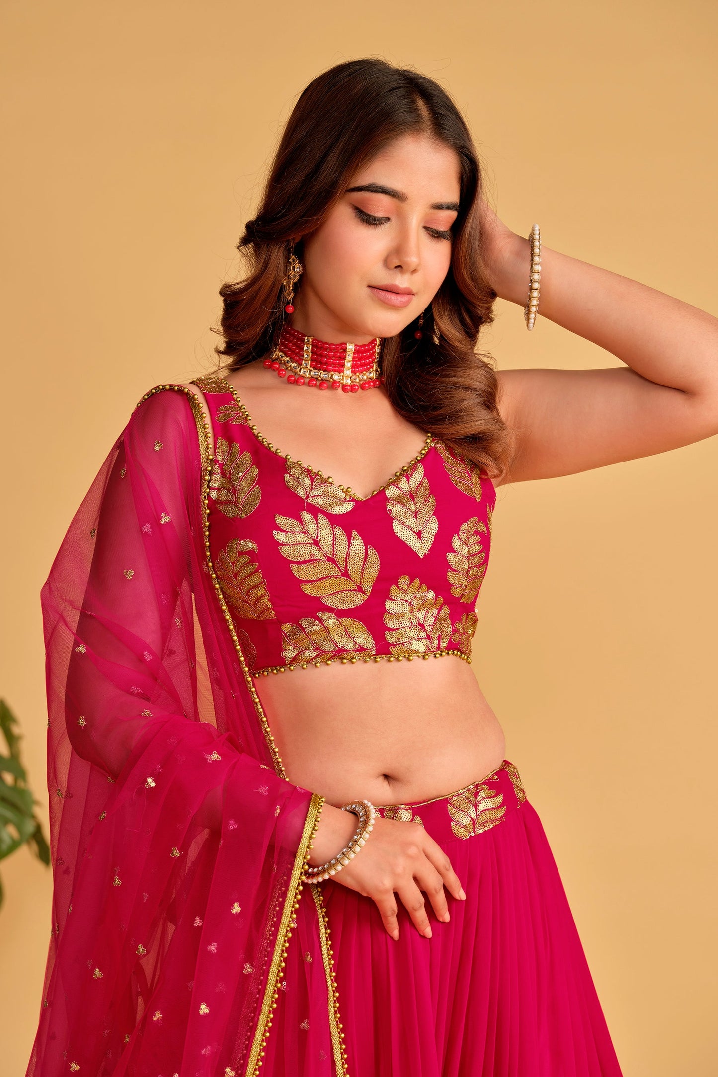 Jyoti Fashion Women's Pink Georgette Sequins Zari Embroidered Lehenga Choli & Dupatta | Swadesiicart