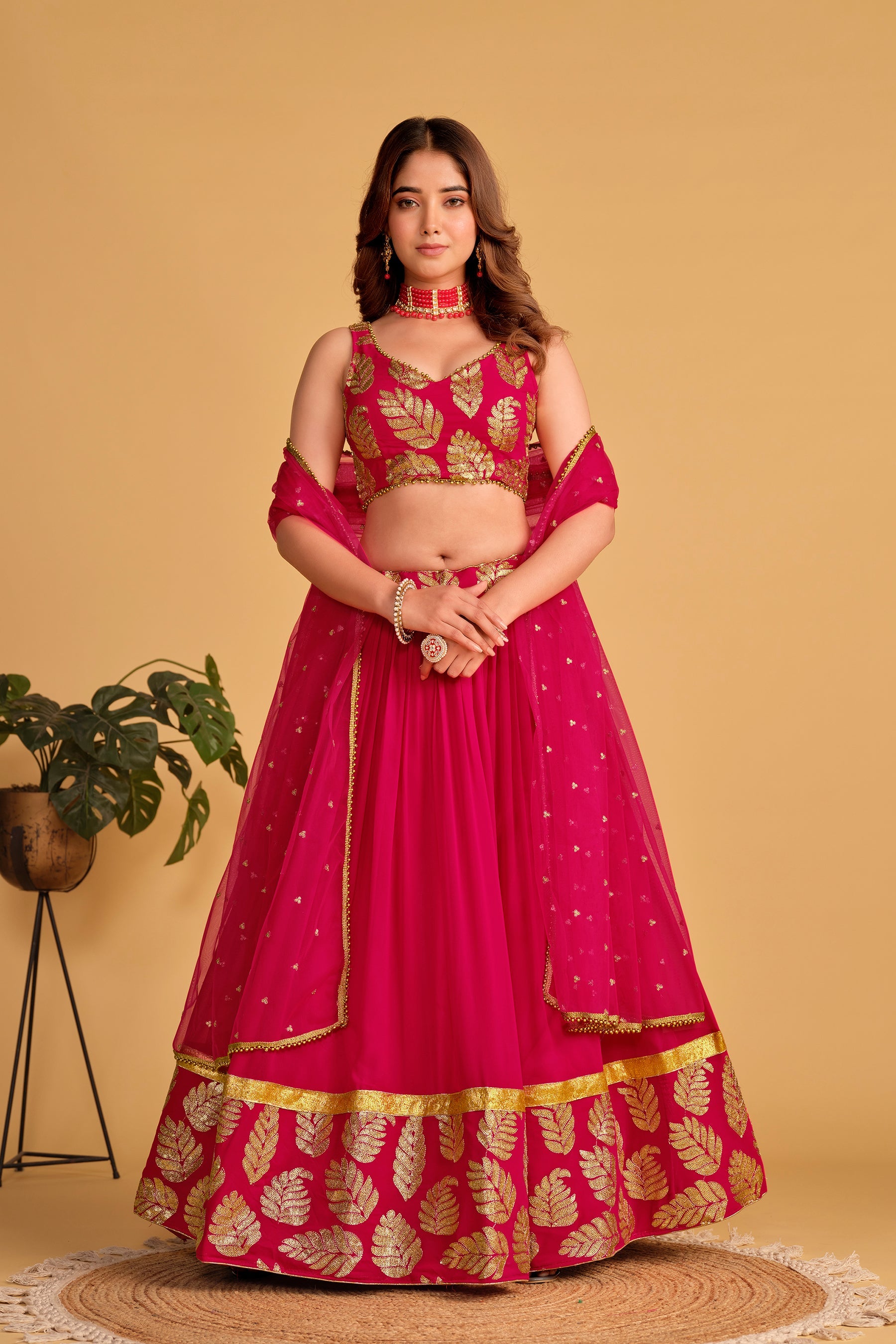 Jyoti Fashion Women's Pink Georgette Sequins Zari Embroidered Lehenga Choli & Dupatta | Swadesiicart