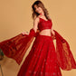 Jyoti Fashion Women's Red Georgette Sequins Thread Embroidered Lehenga Choli & Dupatta | Swadesiicart